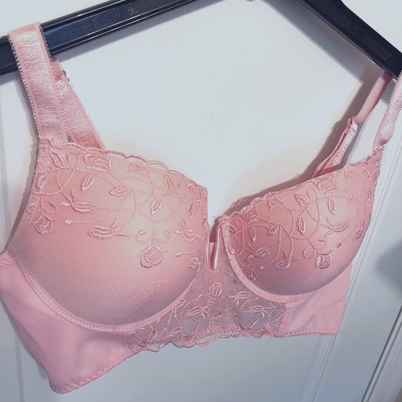 Daisey Fuentes Lace Padded Bra-Pale Pastel Peach Color-Wire V Front-40C-Gold - Picture 3 of 15